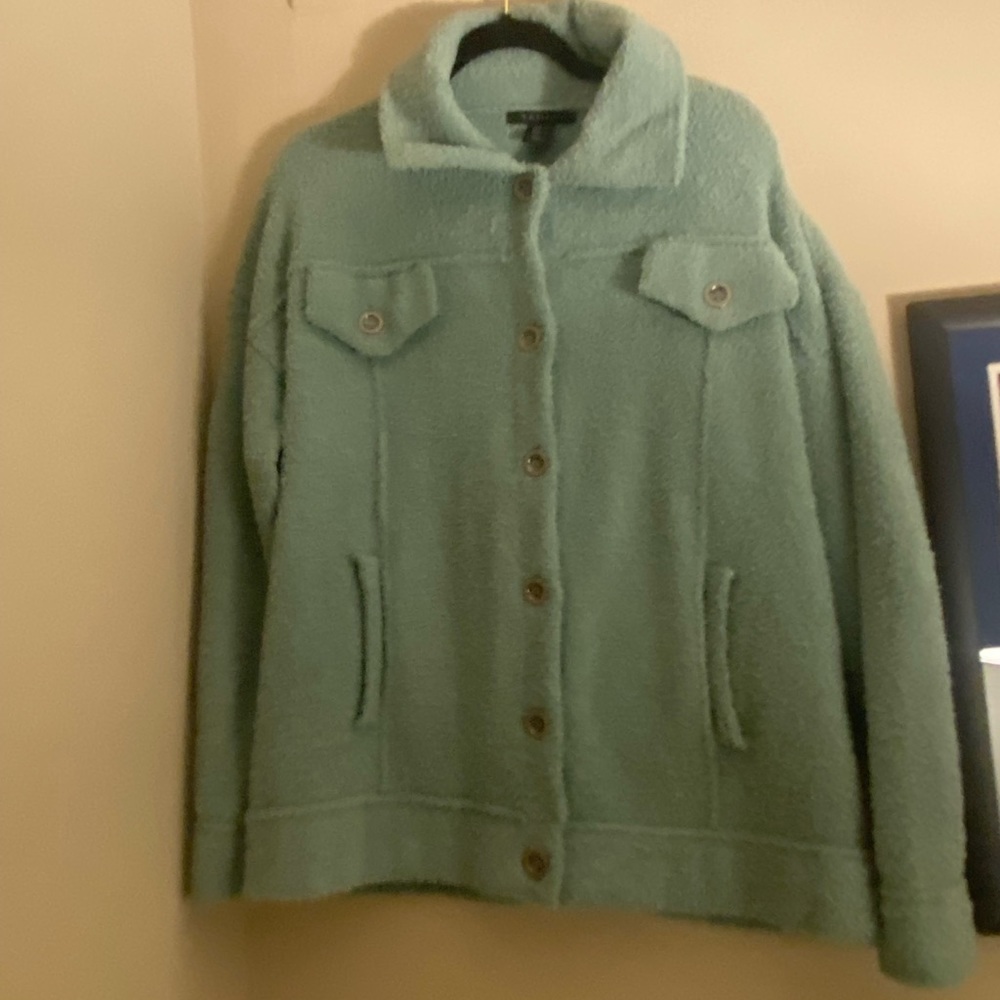 Sage green fuzzy shacket